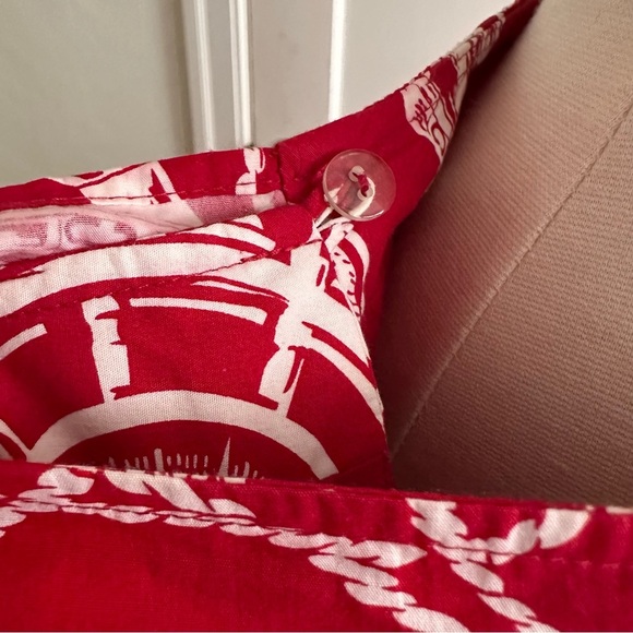 TALBOTS Vintage Red Cotton Nautical MIDI Wrap Skirt Americana Graphic Size 12 - Picture 10 of 14
